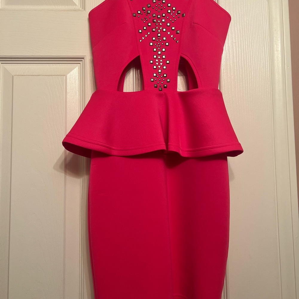 Hot Pink Rhinestone cut out dress